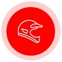 Here's an alt tag for the image: `Red circle with white motorcycle helmet`