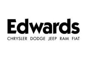 A black and white logo of edwards chrysler dodge jeep ram