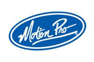 A blue and white logo of motion pro.