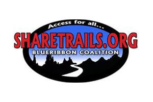 A blue ribbon coalition logo with a trail in the background.