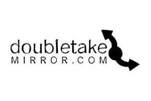 A black and white logo for doubletake mirror. Com