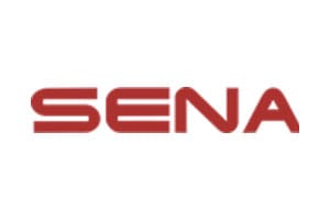 A red and white logo of senaa