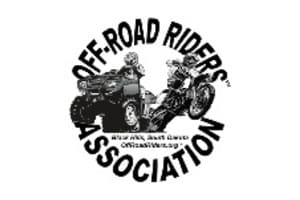 A black and white image of the off-road riders association logo.