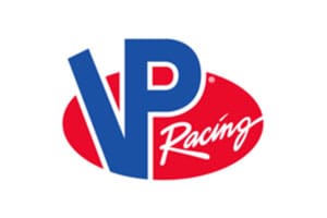 A red and blue logo for vp racing.