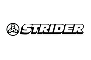 A black and white image of the strider logo.