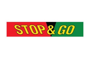 A red and green banner with the words " stop & go ".