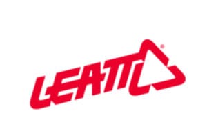 A red and white logo for leatco