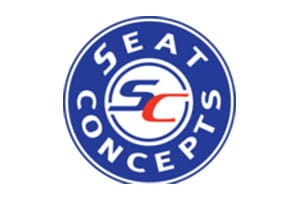 A blue and white logo of seat concepts.